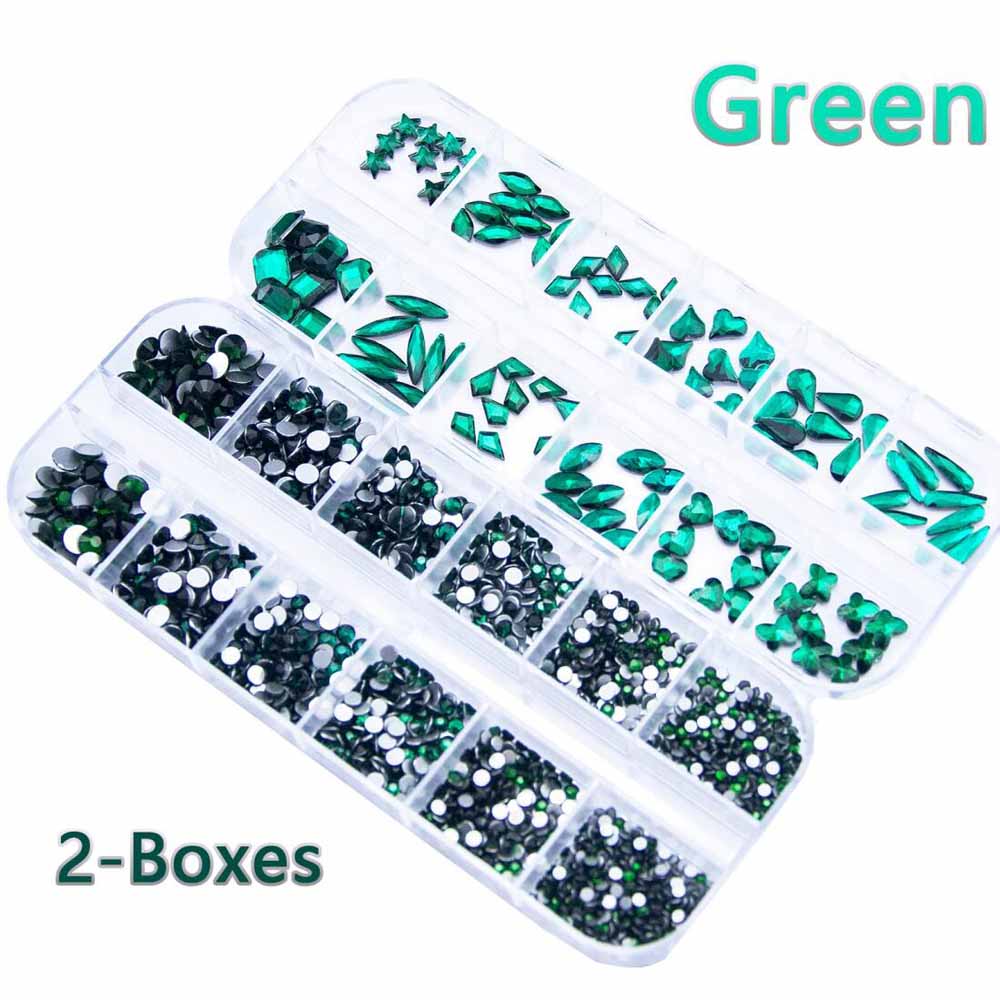 Nail Art Emerald Green - 2 boîtes de Strass pour ongles
