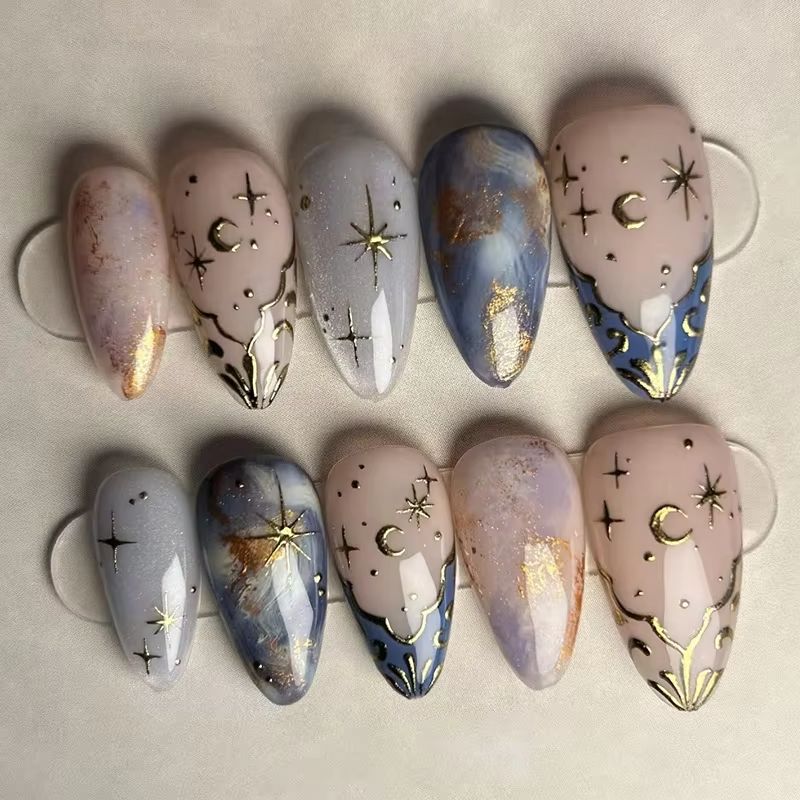 Nail Art Overlay - Ensemble d'ongles courts en amande, couverture