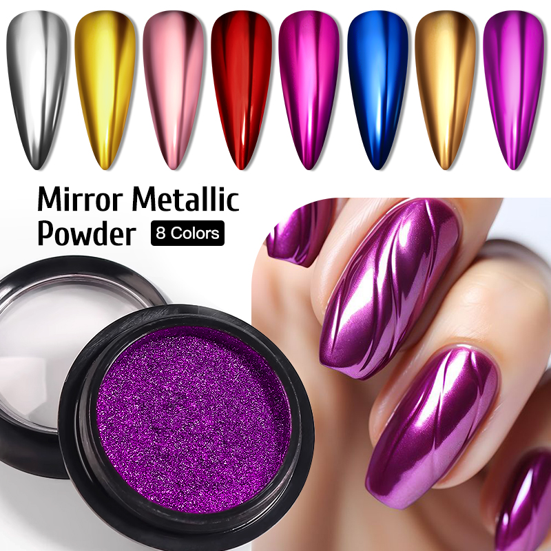 Nail Art Rose Gold - Poudre miroir métallique or argent, paillettes