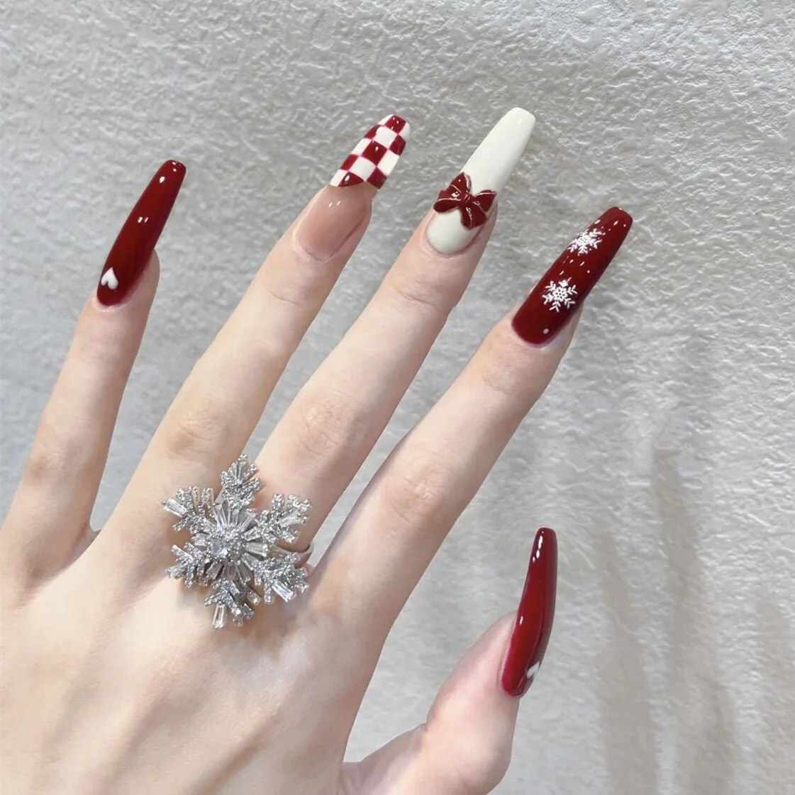 Nail Art Xmas - Faux acrylique long de Noël fait