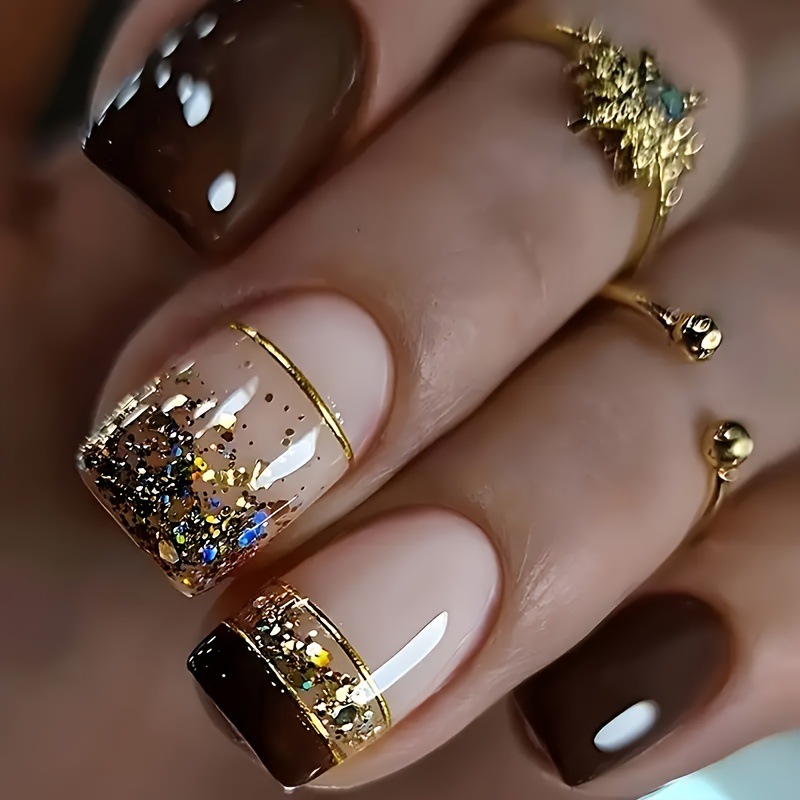 Nail Art Overlay - Faux ongles carrés courts pour femmes,