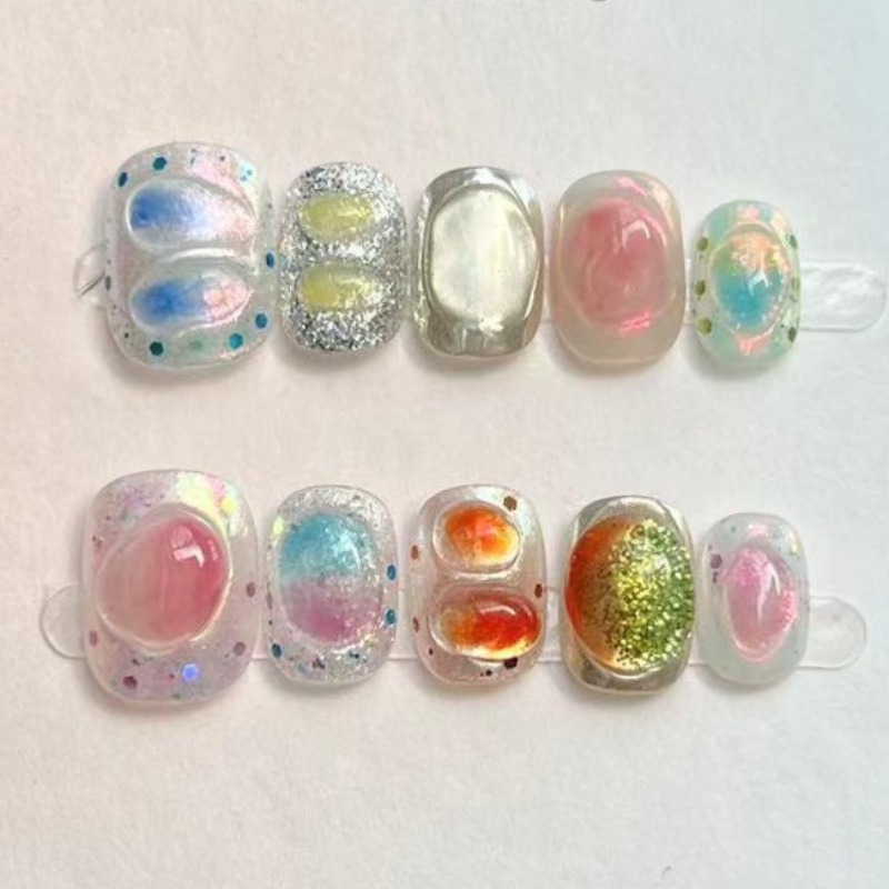 Nail Art Press On - 10 pièces mignon court rond à