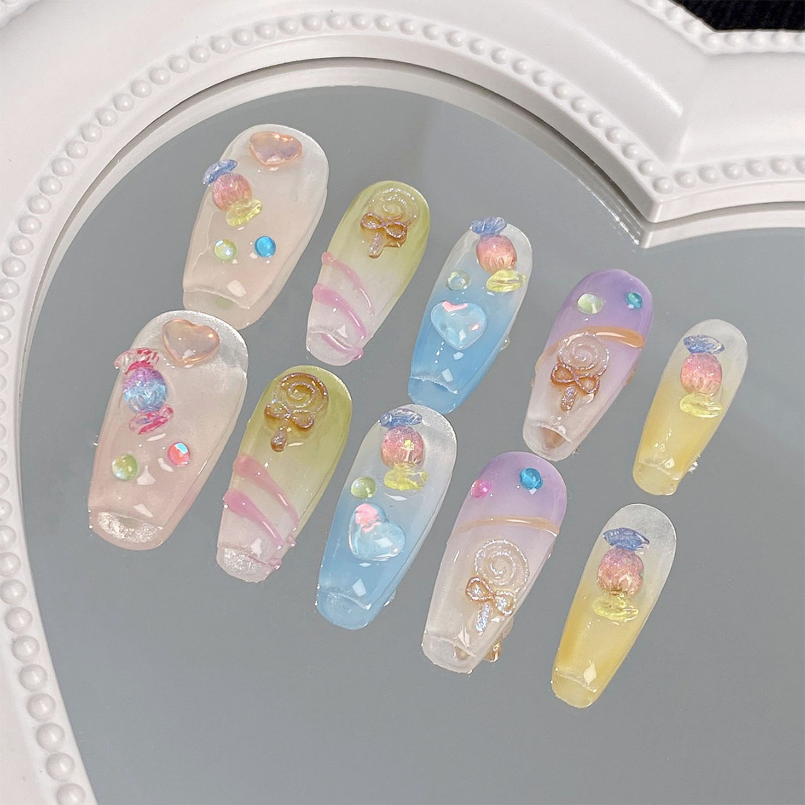 Nail Art Press On - Faux cristal de bonbon coloré pour