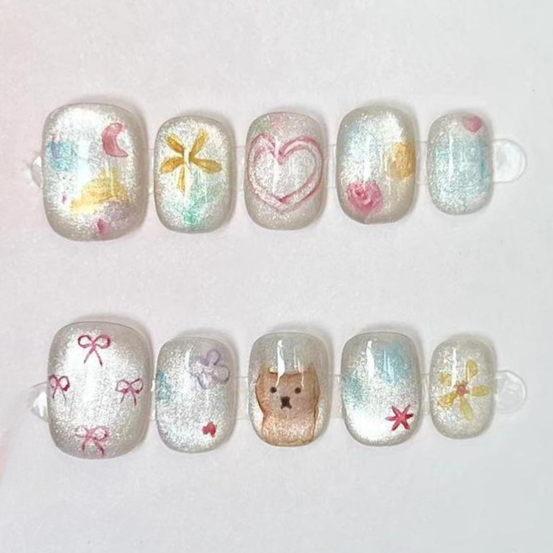 10 pièces mignon court rond à  - Nail Art Press On avis et prix